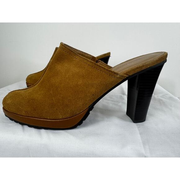 Enzo Angiolini Felicity Vintage Mustard Suede and Wood Heel Mules Size 8 - Picture 5 of 16